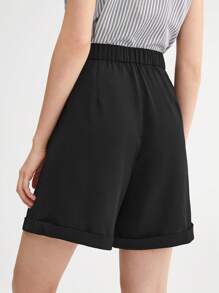 BizChic Fold Pleated Roll Up Hem Wide Leg Shorts Workwear
