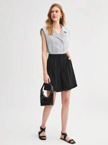 BizChic Fold Pleated Roll Up Hem Wide Leg Shorts Workwear