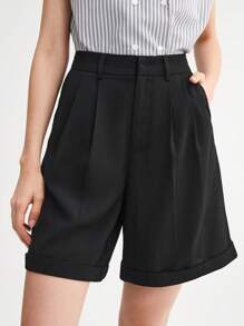 BizChic Fold Pleated Roll Up Hem Wide Leg Shorts Workwear