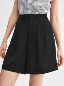 BizChic Fold Pleated Roll Up Hem Wide Leg Shorts Workwear