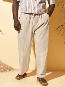 Manfinity VCAY Nam Quần Bông Chất rắn Eo dây rút - Màu be - Xem 1