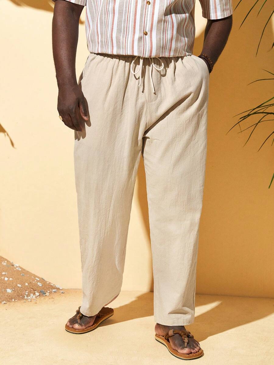 Manfinity VCAY Nam Quần Bông Chất rắn Eo dây rút - Màu be - Xem 1