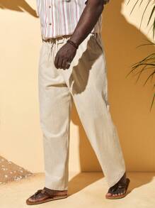 Manfinity VCAY Nam Quần Bông Chất rắn Eo dây rút - Màu be - Xem 5