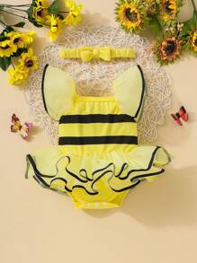 SHEIN Neonato Body righe tulle a contrasto con bordo a volant