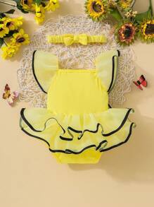 SHEIN Neonato Body righe tulle a contrasto con bordo a volant