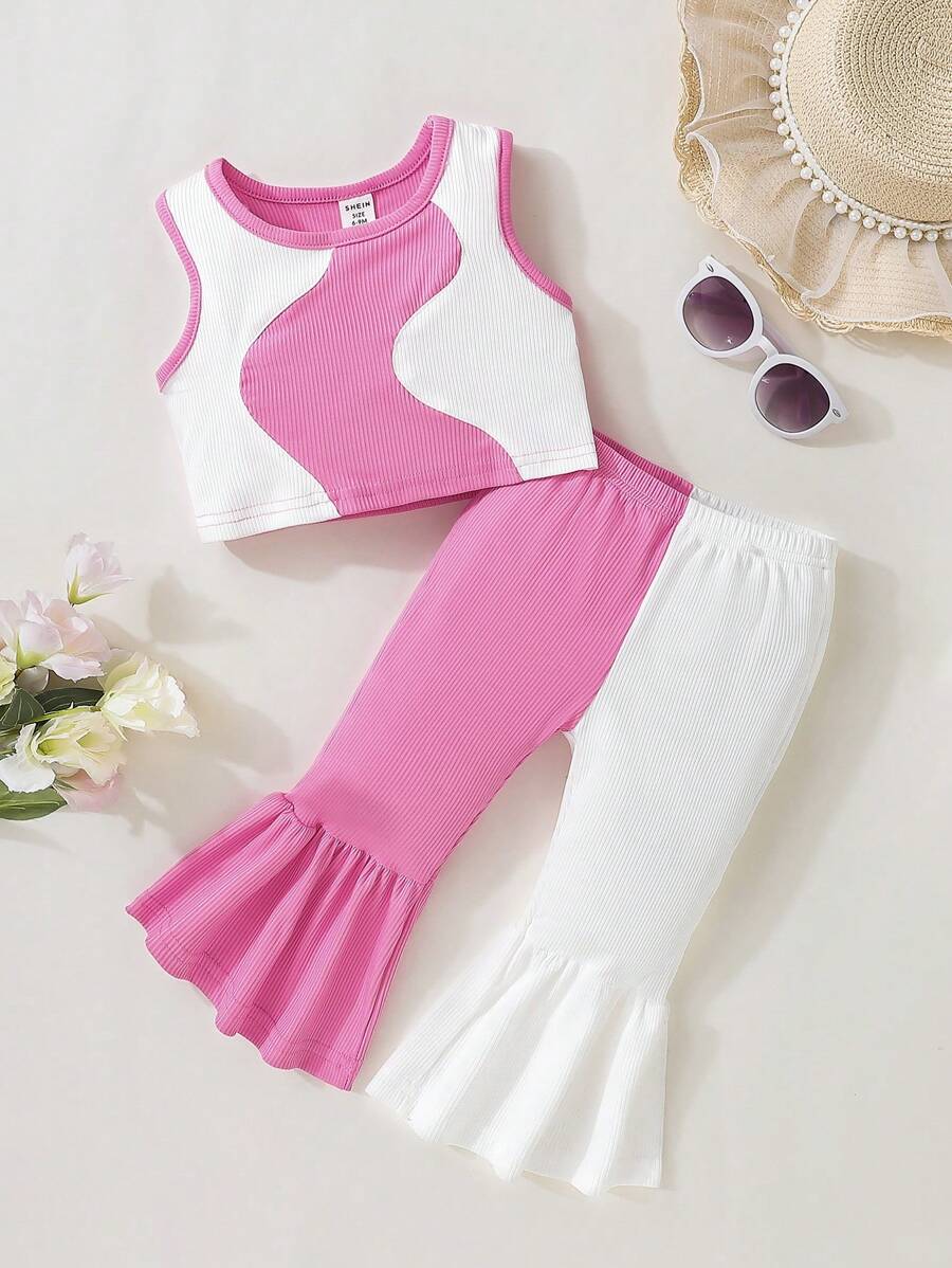 SHEIN Bộ đồ Em bé Viên lá sen Gân đan Khối Màu - Nhiều màu - Xem 1