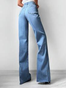 RueChic Casual Washed High Waist Straight Jeans - Light Wash - View 2