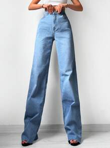 RueChic Casual Washed High Waist Straight Jeans - Light Wash - View 4