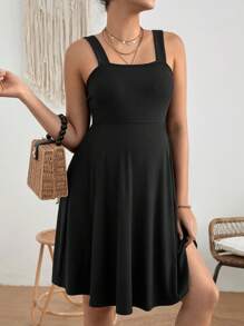 SHEIN Maternity Solid Cami Dress - Black - View 1