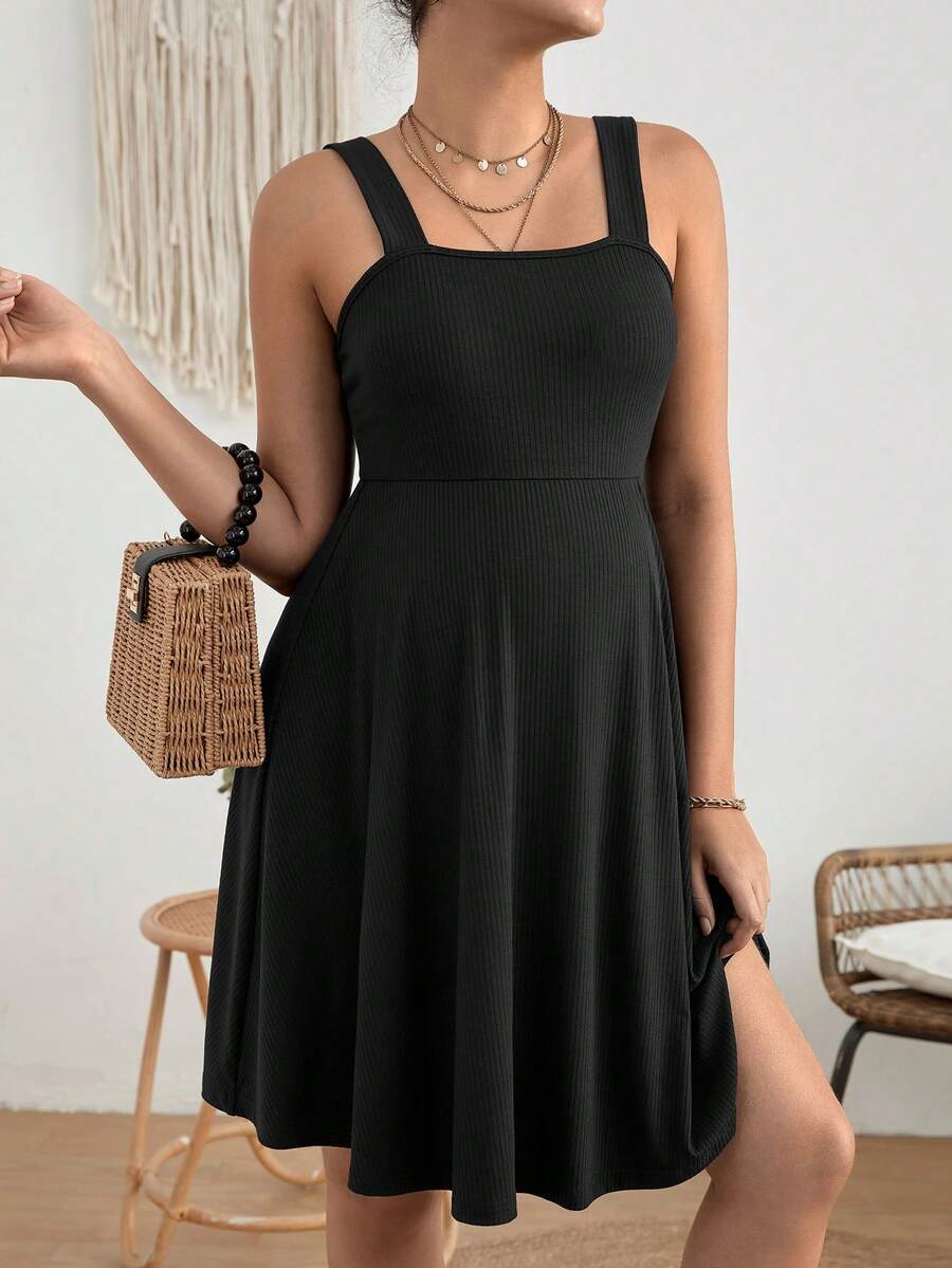 SHEIN Maternity Solid Cami Dress - Black - View 1