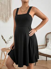 SHEIN Maternity Solid Cami Dress - Black - View 3