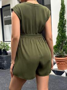 SHEIN Maternidad Mono unicolor con cinturón - Verde militar - Ver 3