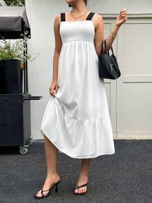 SHEIN Maternidad Vestido de tirantes de espalda abierta con cordón bajo con fruncido - Blanco - Ver 5