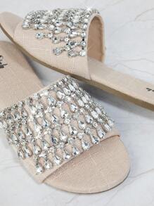 Dép bệt Nữ Pha lê kim cương màu trơn Hấp dẫn - Màu be - Xem 2