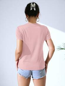 SHEIN EZwear Camiseta con slogan & con estampado floral - Rosa Pálido - Ver 2