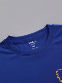 SHEIN EZwear Áo thun Plus size Tim Giải trí - Xanh đậm - Xem 4