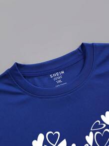 INAWLY 大碼愛心圖案T恤 - 寶藍色 - 查看 3