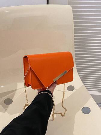 Minimalist Square Bag Flap Neon Orange Flap Funky