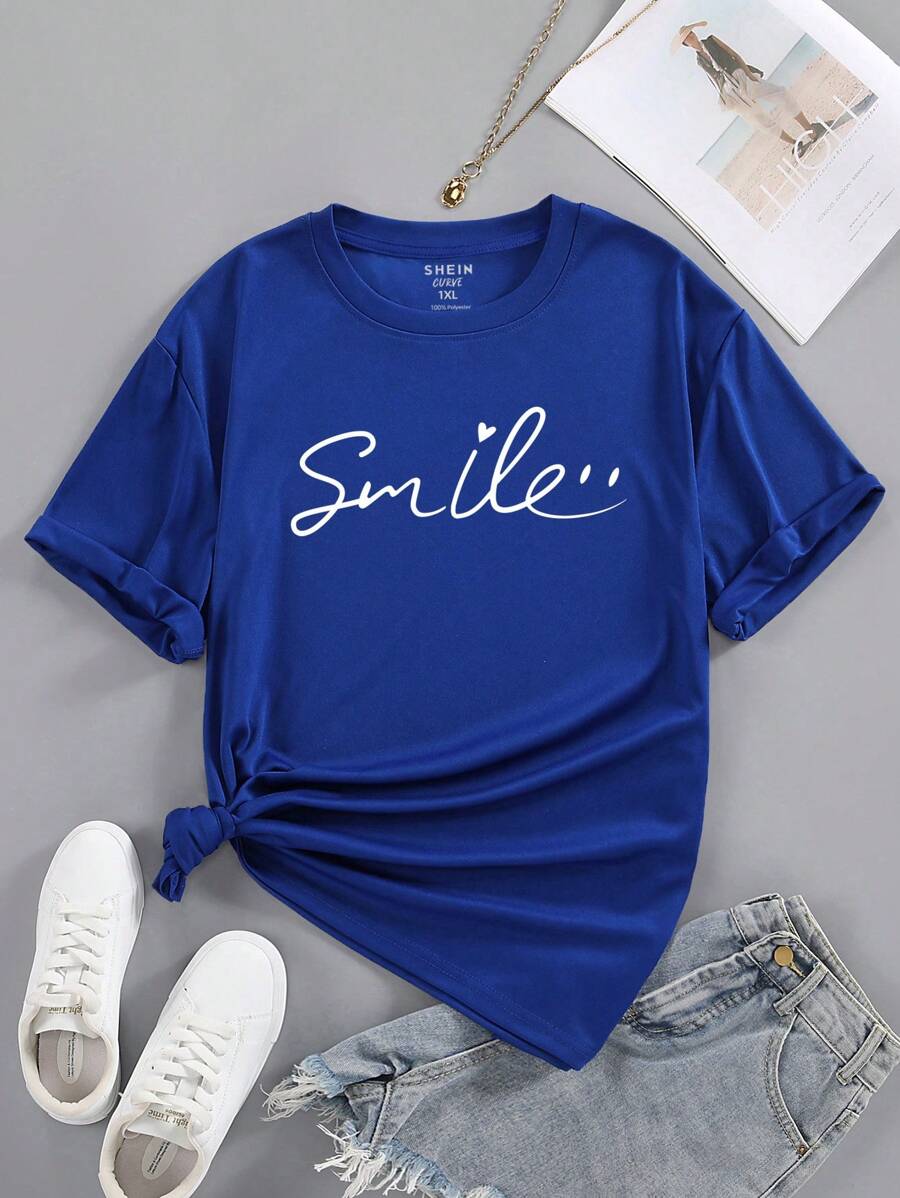 INAWLY Plus Letter Graphic Tee - Royal Blue - View 1