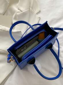 Chevron Pattern Square Bag Blue Fashionable With Bag Charm - Blue - View 3