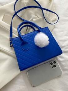 Chevron Pattern Square Bag Blue Fashionable With Bag Charm - Blue - View 4