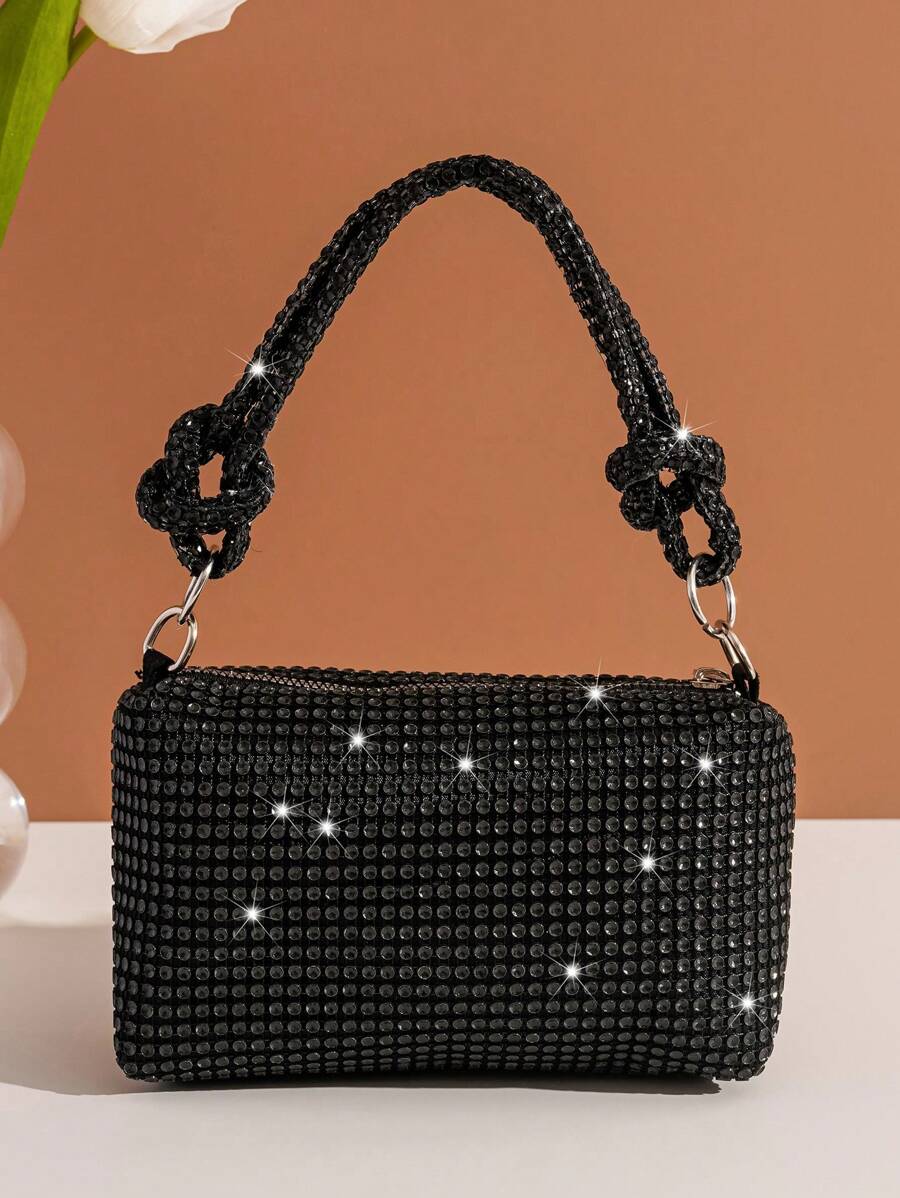Mini Party Purse With Rhinestone Decoration, Women Elegant Handbag Clutch For Evening Dress Parties - Black - View 1