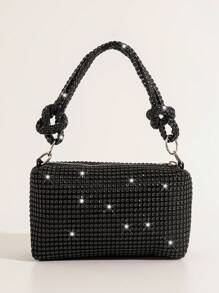 Mini Party Purse With Rhinestone Decoration, Women Elegant Handbag Clutch For Evening Dress Parties - Black - View 2