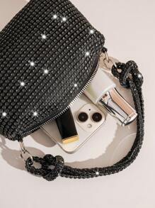 Mini Party Purse With Rhinestone Decoration, Women Elegant Handbag Clutch For Evening Dress Parties - Black - View 7