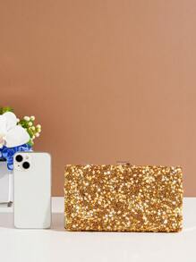Túi xách Vincy Glitter Túi vuông nhỏ đính đá trang trí quyến rũ cho bữa tiệc, ví cô dâu hoàn hảo cho đám cưới, vũ hội & sự kiện tiệc tùng - Vàng - Xem 6