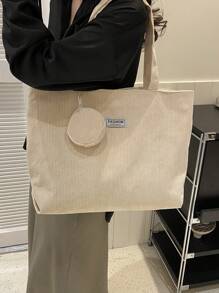 Túi tote đeo vai Letter Patch Kaki Corduroy có ví đựng tiền xu,Túi nữ có túi xu,Túi đi học,Sức chứa lớn,Di động,Dành cho các cô gái tuổi teen Nữ sinh viên đại học,Công nhân cổ trắng,Hoàn hảo cho công việc,Trở lại trường học,Trung học cơ sở,Trung học phổ thông ,Đại học,Kỳ nghỉ - Màu Khaki - Xem 5