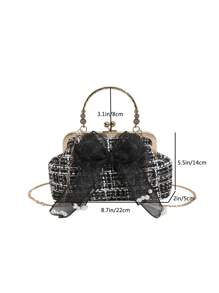 Túi hình vòm họa tiết kẻ sọc Nơ trang trí Tay cầm trên cùng - màu đen - Xem 3