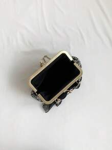 Túi hình vòm họa tiết kẻ sọc Nơ trang trí Tay cầm trên cùng - màu đen - Xem 7