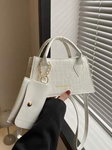 Dập nổi cá sấu Cái túi Trắng Tay cầm đôi Với ví coin - trắng - Xem 1