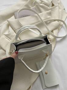 Dập nổi cá sấu Cái túi Trắng Tay cầm đôi Với ví coin - trắng - Xem 5