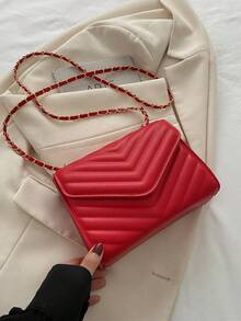 Túi vuông nhỏ có nắp màu đỏ neon Dây chuyền dập nổi Chevron Funky PU - Đỏ - Xem 2