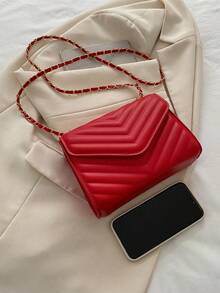 Túi vuông nhỏ có nắp màu đỏ neon Dây chuyền dập nổi Chevron Funky PU - Đỏ - Xem 5