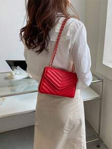 Túi vuông nhỏ có nắp màu đỏ neon Dây chuyền dập nổi Chevron Funky PU - Đỏ - Xem 6