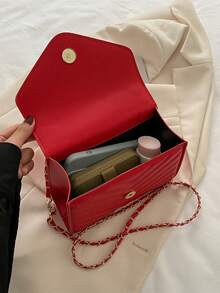 Túi vuông nhỏ có nắp màu đỏ neon Dây chuyền dập nổi Chevron Funky PU - Đỏ - Xem 7