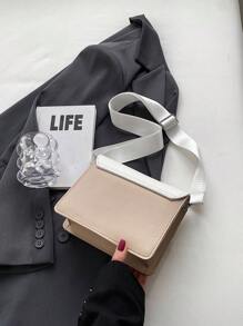 Mini Fashion Square Crossbody Bag, Wide Strap Colourblock Flap Shoulder Bag - Multicolor - View 2