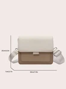 Mini Fashion Square Crossbody Bag, Wide Strap Colourblock Flap Shoulder Bag - Multicolor - View 3