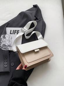 Mini Fashion Square Crossbody Bag, Wide Strap Colourblock Flap Shoulder Bag - Multicolor - View 7