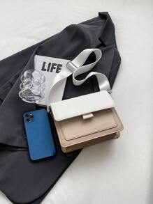 Mini Fashion Square Crossbody Bag, Wide Strap Colourblock Flap Shoulder Bag - Multicolor - View 8