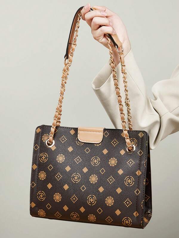 Medium Square Bag All Over Print Chain Strap For Work