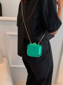 迷你盒型包綠色鏈條PU皮革 - 綠色 - 查看 2