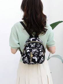 防水，輕盈，蝴蝶圖案經典背包，聚酯拉鍊式前袋，適用於畢業生，少女，大一、大二、大三和大四的大學、大學和高中學生，完美適用於戶外、旅行和返校學生背包，帶有筆記本電腦隔層，便攜式，適用於少女、女性大學生、大學、小學、中學、高中、工作、商務、通勤、戶外、旅行、郊遊環保又便利的背包 - 黑色 - 查看 2