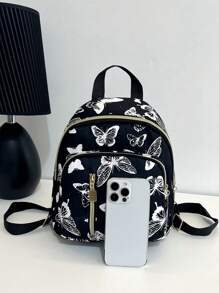 防水，輕盈，蝴蝶圖案經典背包，聚酯拉鍊式前袋，適用於畢業生，少女，大一、大二、大三和大四的大學、大學和高中學生，完美適用於戶外、旅行和返校學生背包，帶有筆記本電腦隔層，便攜式，適用於少女、女性大學生、大學、小學、中學、高中、工作、商務、通勤、戶外、旅行、郊遊環保又便利的背包 - 黑色 - 查看 5