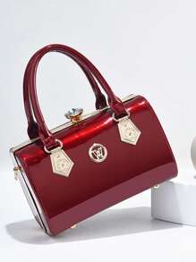 Túi Hộp Letter Decor 2 quai PU, Thanh Lịch Cho Văn Phòng & Nơi Làm Việc - Màu Đỏ Sâu - Xem 2