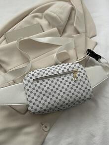 幾何樣式腰包PU皮革前口袋 - 白色 - 查看 2