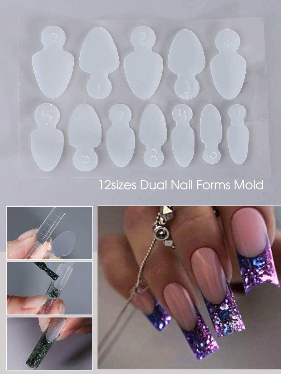 FULL BEAUTY 1片装双面美甲模具硅胶垫法式美甲可重复使用模具美甲延长工具，美甲用品，美甲工具，美甲艺术工具，返校季，美甲，美甲工具（适用于按压式美甲片） - 無色 - 查看 1