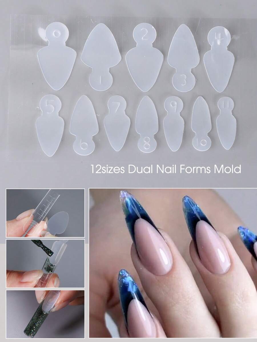 FULL BEAUTY French Dual Nail Form, 1sheet Silicone French Line Guides False Tip For Extension Nail Mold,Nail Supplies,Nail Tools,Nail Art Tools,Back To School,Nails,Nail Tools For Press On Nails - Clear - View 1